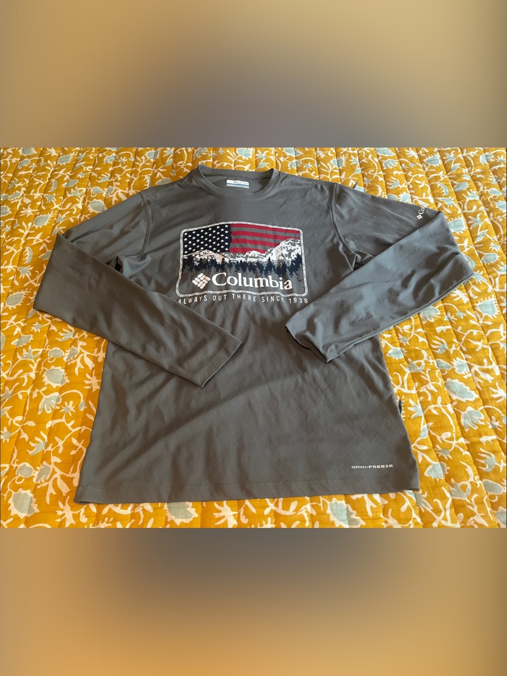 Columbia Men's Long Sleeve Shirt - Charcoal with Red, White, Blue Graphic